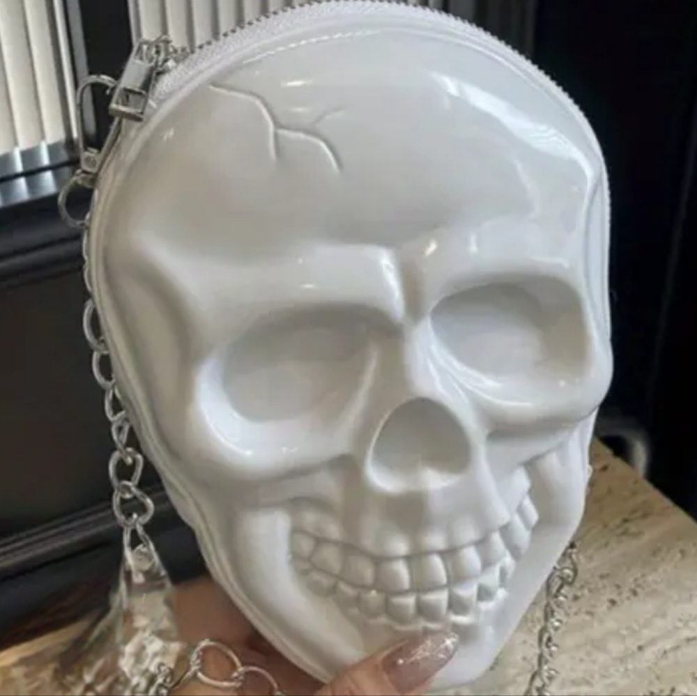 White Skull Crossbody Purse with Chain